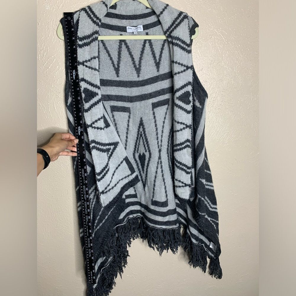 San lorenzo open front fringe wool‎ alpaca sleeveless cardigan gray - Picture 10 of 10